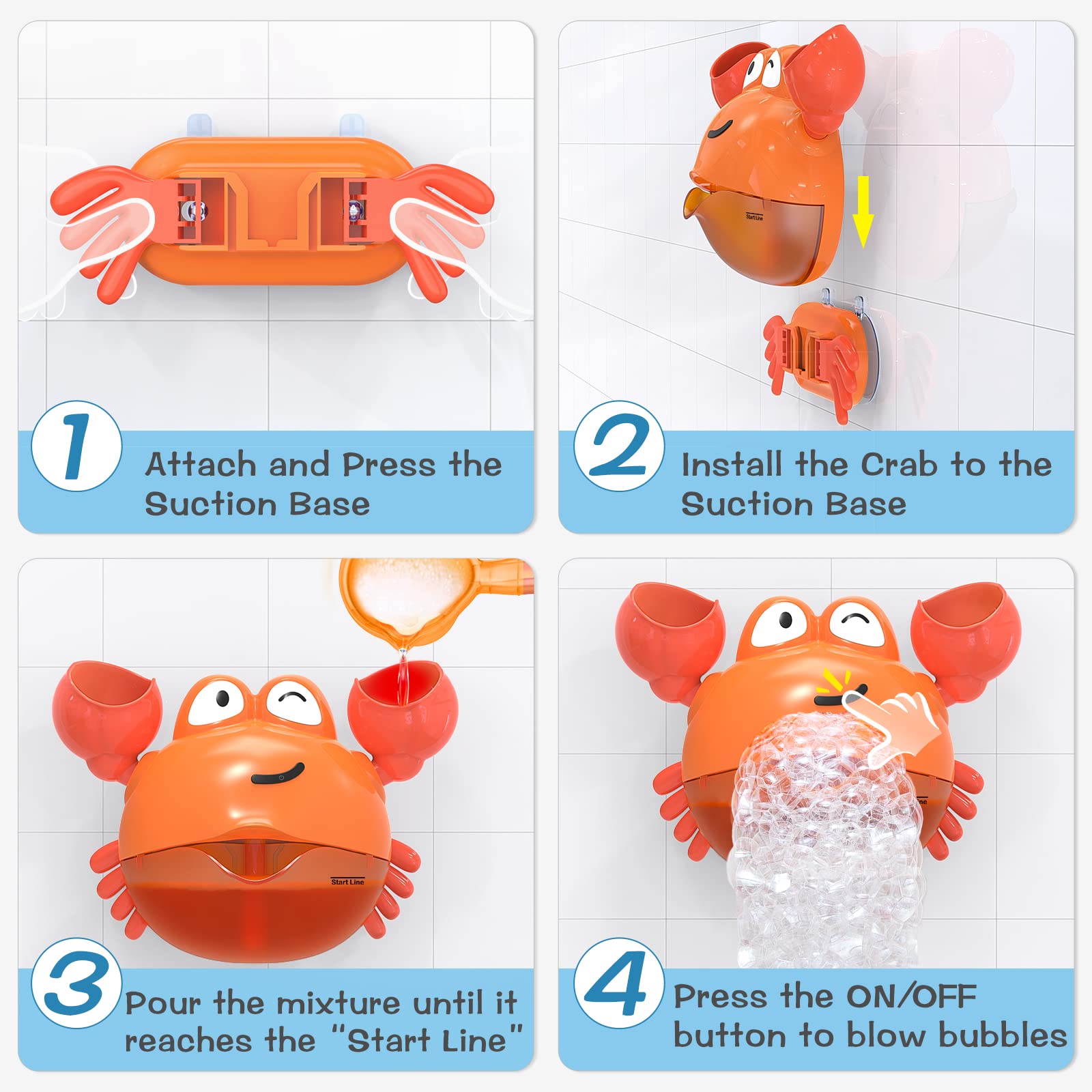 KINDIARY Crab Bath Bubble Maker – Automatic Bubble Blower for Toddlers 1-3, Battery Operated, BPA-Free