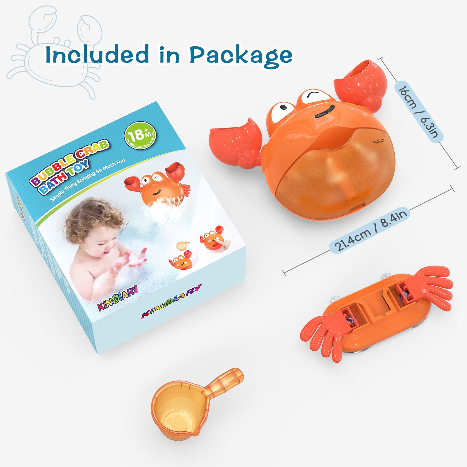 KINDIARY Crab Bath Bubble Maker – Automatic Bubble Blower for Toddlers 1-3, Battery Operated, BPA-Free