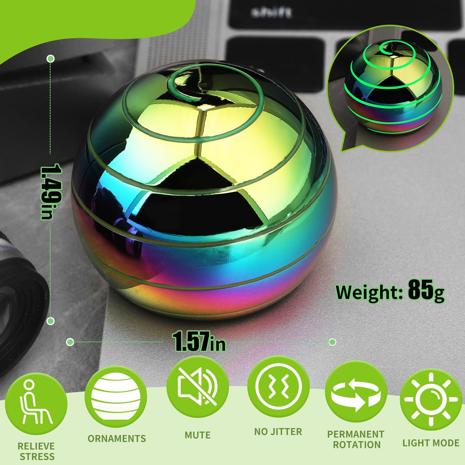 Kinetic Fidget Spinner Desk Toy – Optical Illusion Rainbow Gyro Ball for Stress Relief & Focus