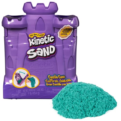 Kinetic Sand Castle Case with 1lb Teal Sand – Mess-Free Sensory Play for Kids Ages 3+