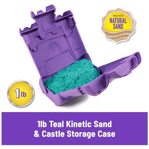 Kinetic Sand Castle Case with 1lb Teal Sand – Mess-Free Sensory Play for Kids Ages 3+