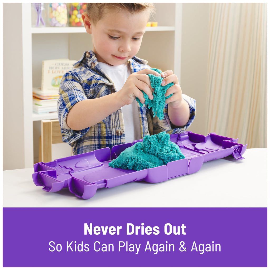 Kinetic Sand Castle Case with 1lb Teal Sand – Mess-Free Sensory Play for Kids Ages 3+