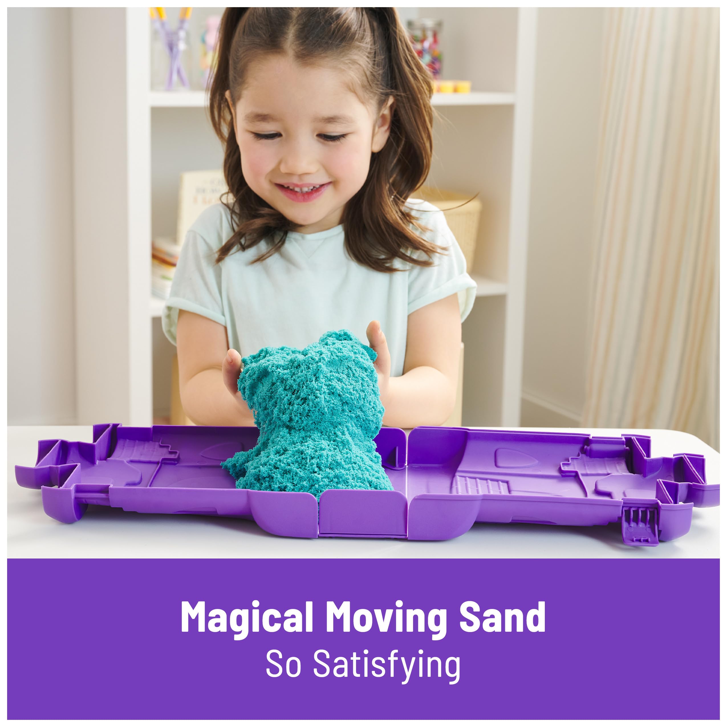Kinetic Sand Castle Case with 1lb Teal Sand – Mess-Free Sensory Play for Kids Ages 3+