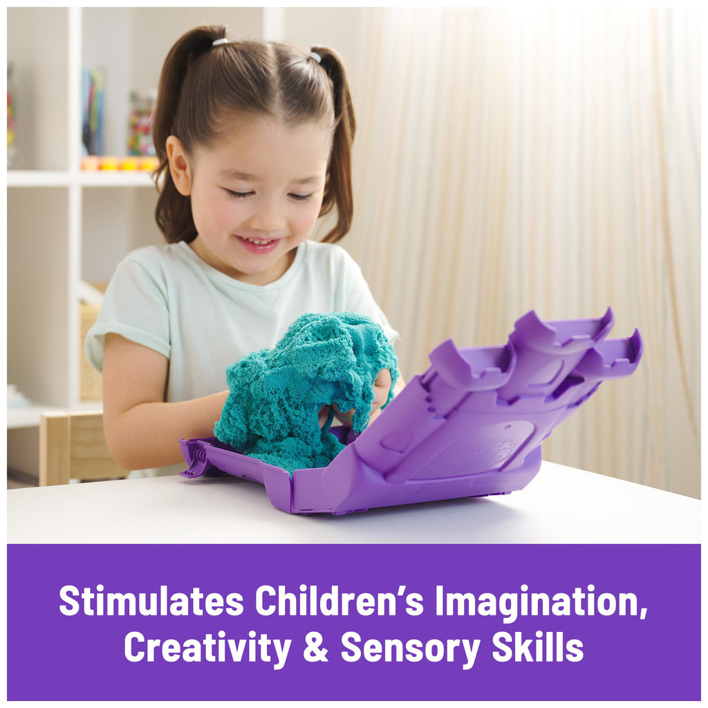 Kinetic Sand Castle Case with 1lb Teal Sand – Mess-Free Sensory Play for Kids Ages 3+