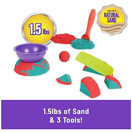 Kinetic Sand Mold n' Flow Set - 1.5lbs Red & Teal Sand with 3 Tools, Sensory Toy for Ages 3+