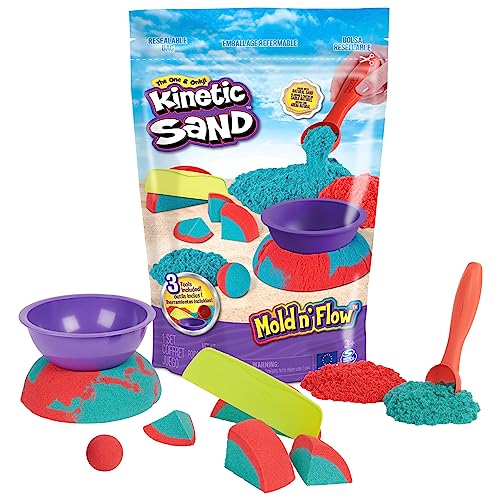 Kinetic Sand Mold n' Flow Set - 1.5lbs Red & Teal Sand with 3 Tools, Sensory Toy for Ages 3+