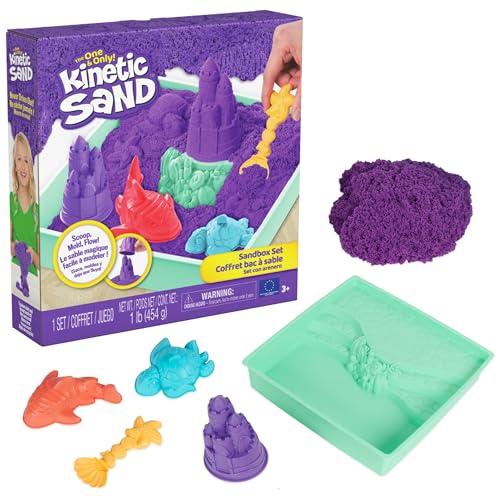 Kinetic Sand Sandbox Set - 1lb Purple Play Sand with 4 Molds & Tray, Sensory Toy for Kids Ages 3+