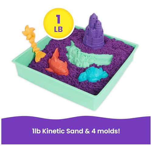 Kinetic Sand Sandbox Set - 1lb Purple Play Sand with 4 Molds & Tray, Sensory Toy for Kids Ages 3+