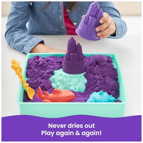 Kinetic Sand Sandbox Set - 1lb Purple Play Sand with 4 Molds & Tray, Sensory Toy for Kids Ages 3+