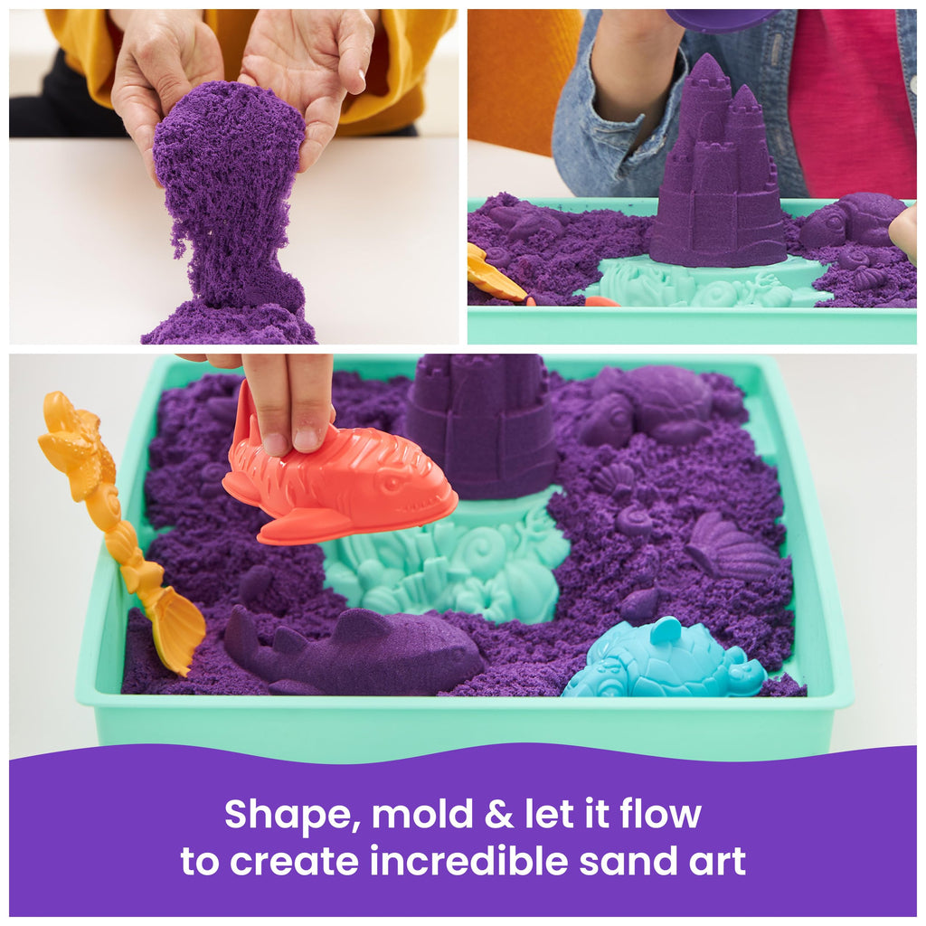 Kinetic Sand Sandbox Set - 1lb Purple Play Sand with 4 Molds & Tray, Sensory Toy for Kids Ages 3+