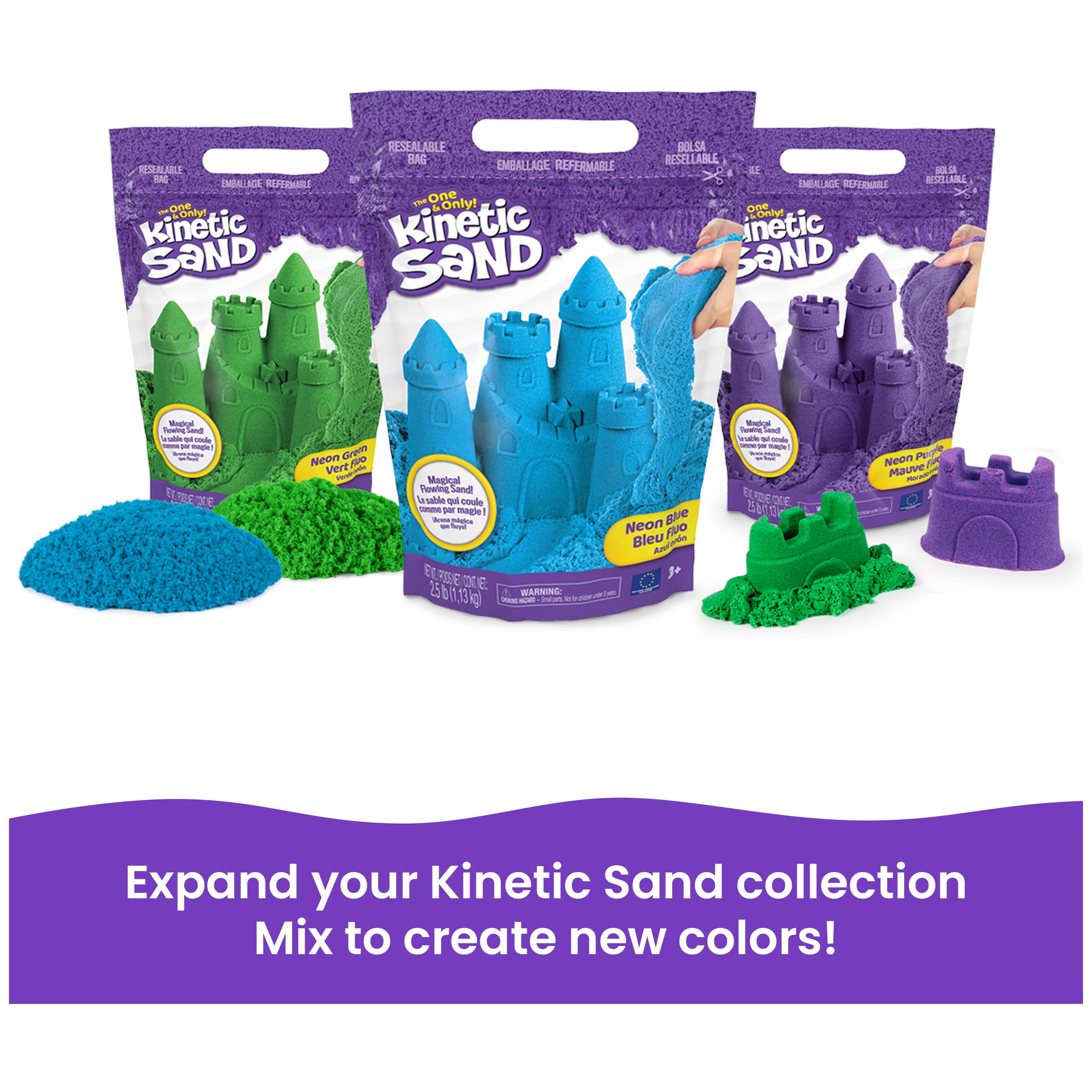 Kinetic Sand Sandbox Set - 1lb Purple Play Sand with 4 Molds & Tray, Sensory Toy for Kids Ages 3+
