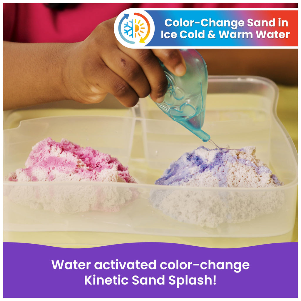 Kinetic Sand Splash Water Play Sandbox - Color-Change Sand Set with 4 Molds & Tray, Ages 3+