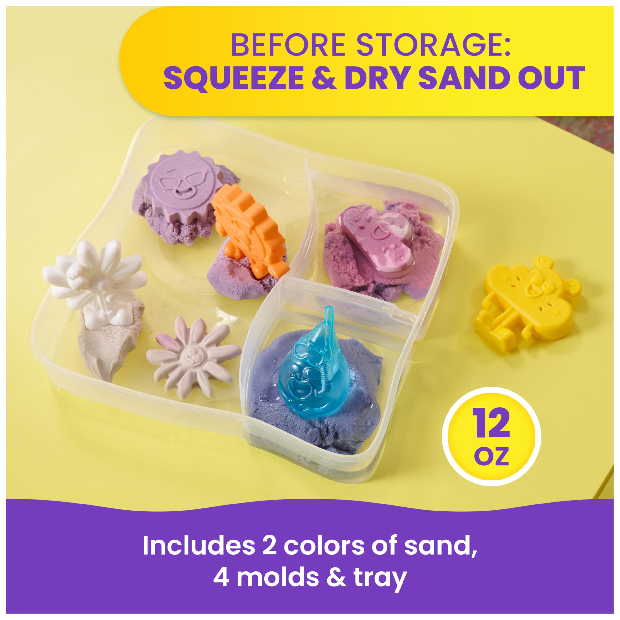 Kinetic Sand Splash Water Play Sandbox - Color-Change Sand Set with 4 Molds & Tray, Ages 3+