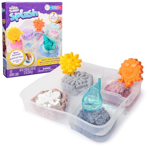 Kinetic Sand Splash Water Play Sandbox - Color-Change Sand Set with 4 Molds & Tray, Ages 3+
