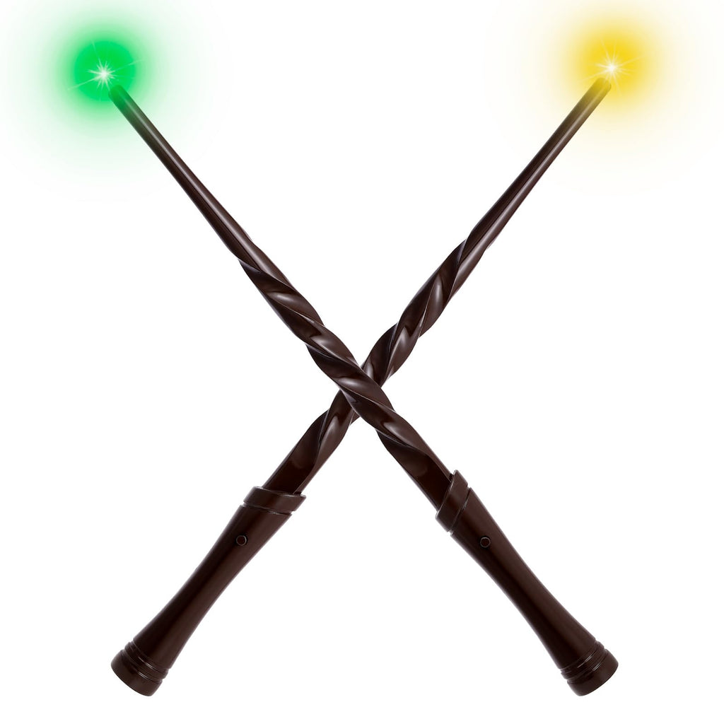 KingGlee Light Up Wizard Wand Set – 2 Brown Wands with 4 Light Modes and Sounds