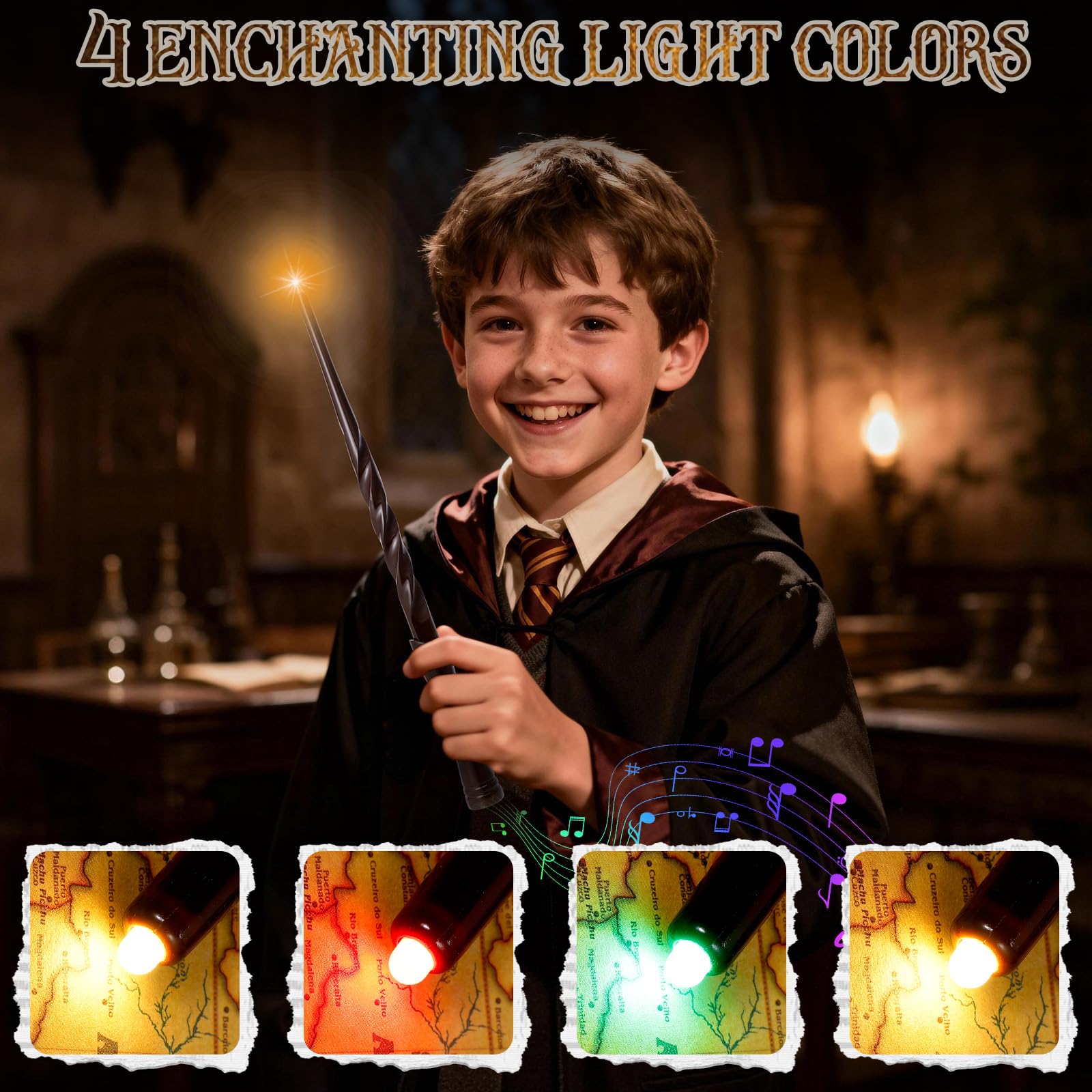 KingGlee Light Up Wizard Wand Set – 2 Brown Wands with 4 Light Modes and Sounds