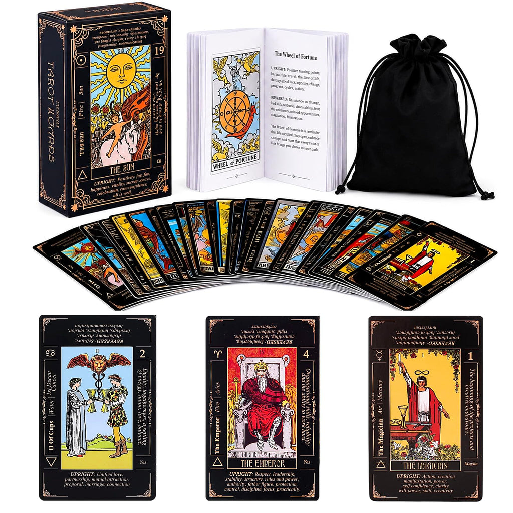 King's Palace Rider Waite Tarot Deck for Beginners – 78 Cards with Printed Meanings, Guidebook & Velvet Bag