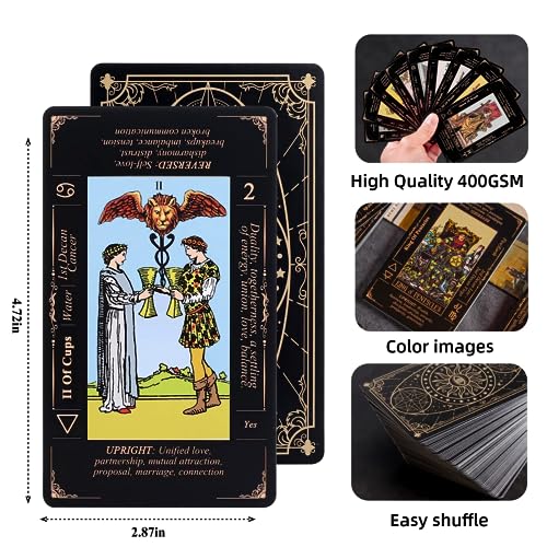 King's Palace Rider Waite Tarot Deck for Beginners – 78 Cards with Printed Meanings, Guidebook & Velvet Bag