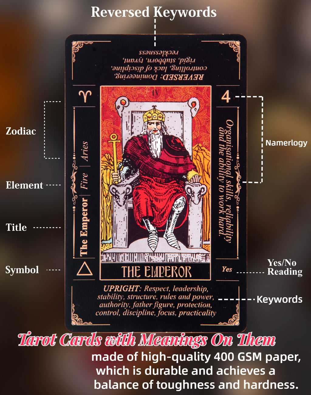 King's Palace Rider Waite Tarot Deck for Beginners – 78 Cards with Printed Meanings, Guidebook & Velvet Bag