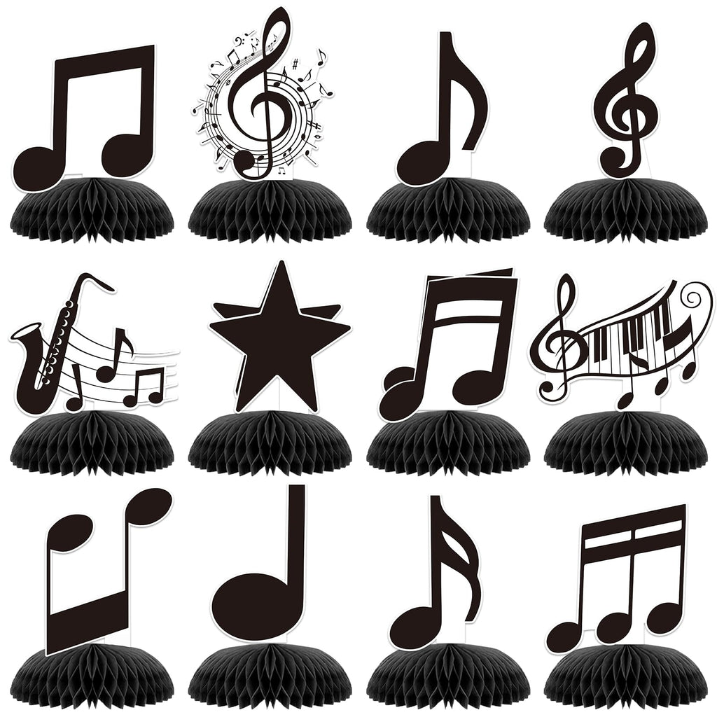 KINGZONE 12 Pack Music Notes Honeycomb Centerpieces - Musical Theme Party Table Decorations