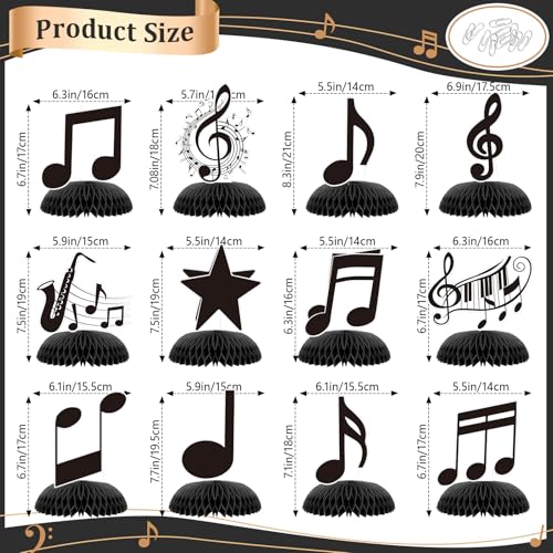 KINGZONE 12 Pack Music Notes Honeycomb Centerpieces - Musical Theme Party Table Decorations