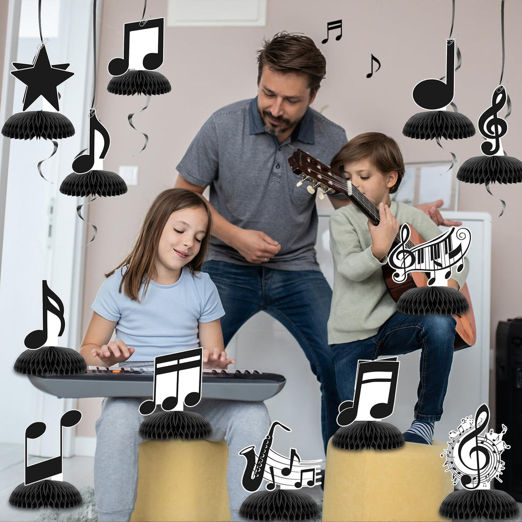 KINGZONE 12 Pack Music Notes Honeycomb Centerpieces - Musical Theme Party Table Decorations