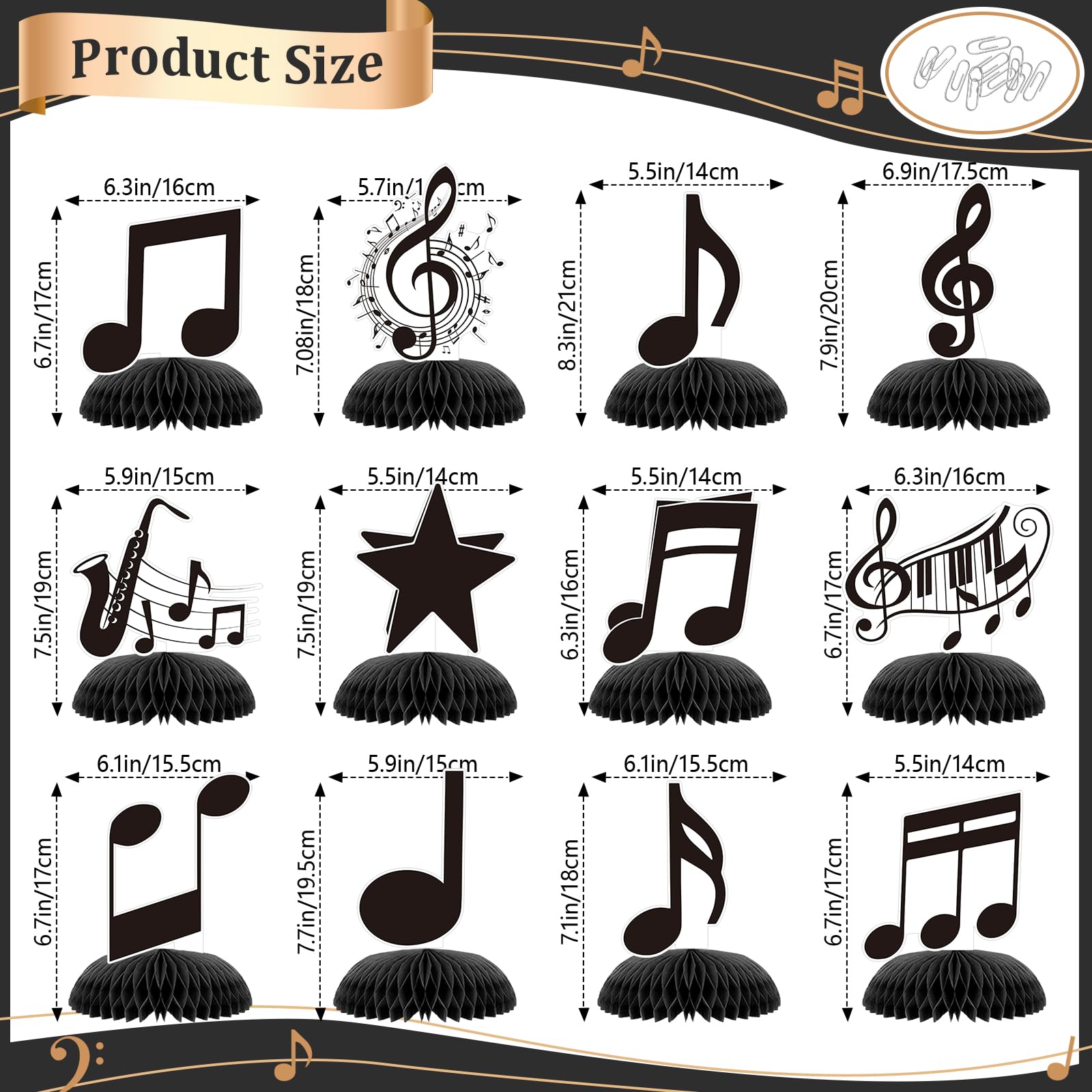 KINGZONE 12 Pack Music Notes Honeycomb Centerpieces - Musical Theme Party Table Decorations