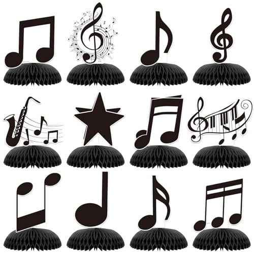 KINGZONE 12 Pack Music Notes Honeycomb Centerpieces - Musical Theme Party Table Decorations