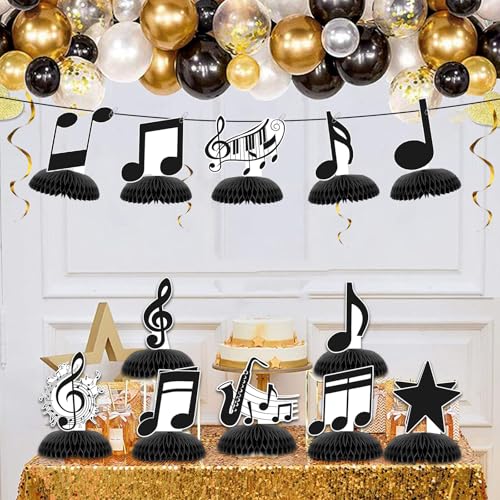 KINGZONE 12 Pack Music Notes Honeycomb Centerpieces - Musical Theme Party Table Decorations