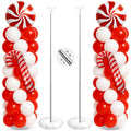 Kinlop 2-Pack Christmas Balloon Column Stand Kit – Red & White Foil and Latex Balloons with Adjustable Poles