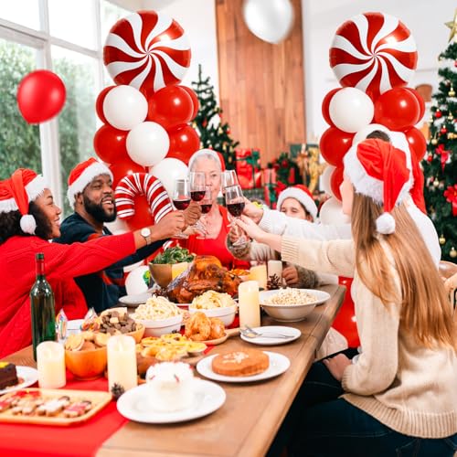 Kinlop 2-Pack Christmas Balloon Column Stand Kit – Red & White Foil and Latex Balloons with Adjustable Poles