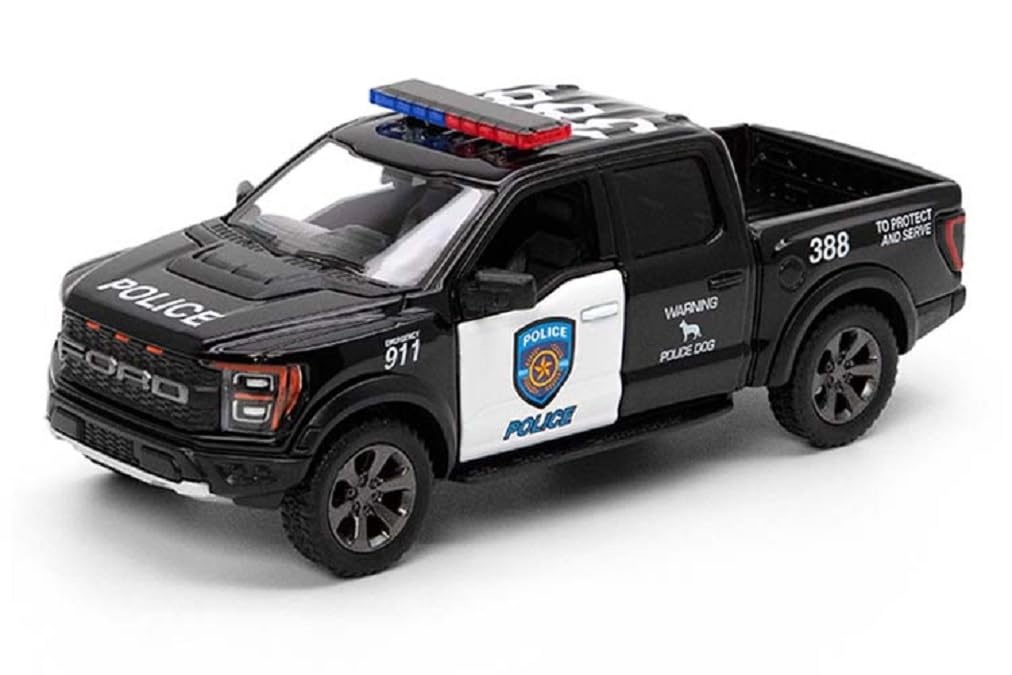 KiNSMART 2022 Ford F-150 Raptor 1:46 Scale Die Cast Truck 4-Pack – Police Rescue Edition with Pullback Action & Opening Doors