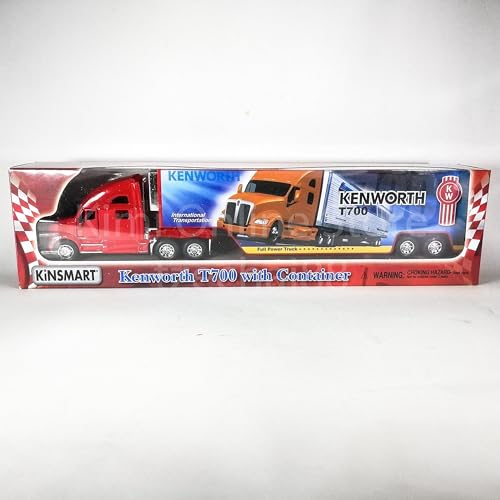KiNSMART Kenworth T700 Container Truck – 1:68 Scale Die-Cast Metal Model with Pullback Action, Red Decals