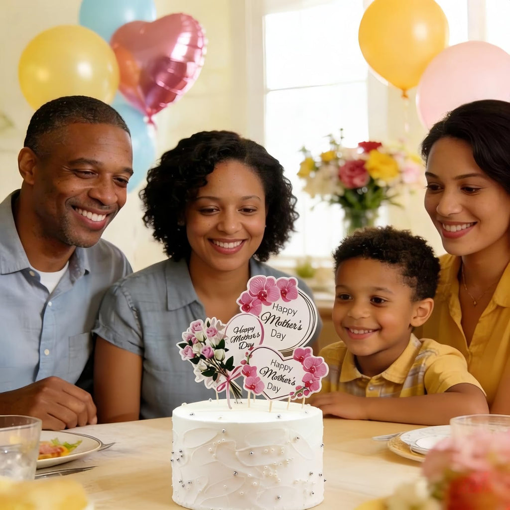 KIPETTO 24-Piece Mother's Day Cake Toppers - Floral Cupcake Picks with Happy Mother's Day Words, 3 Styles