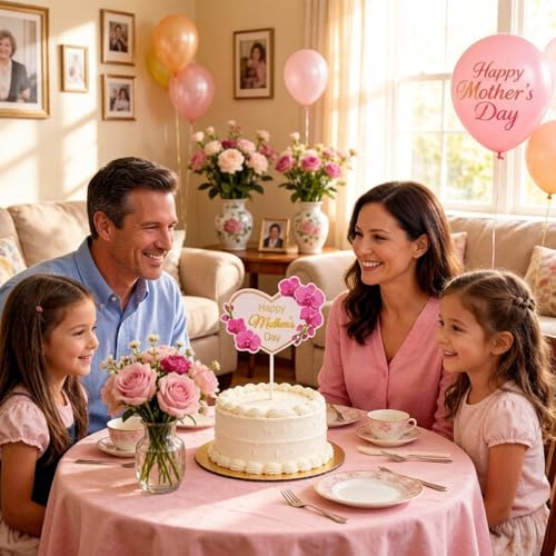 KIPETTO 24-Piece Mother's Day Cake Toppers - Floral Cupcake Picks with Happy Mother's Day Words, 3 Styles
