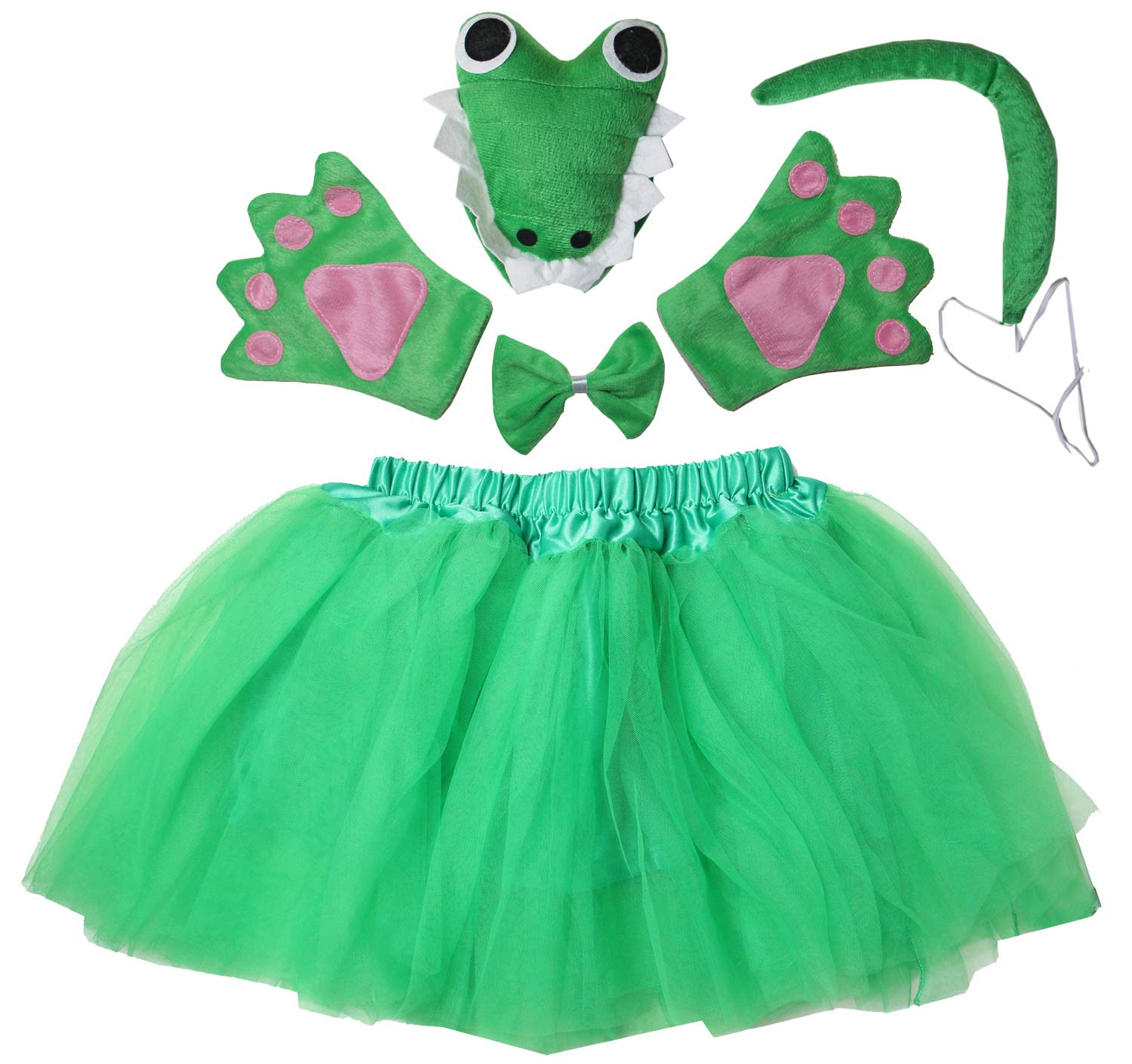 Kirei Sui Green Crocodile Tutu Costume Set for Girls – Headband, Bowtie, Tail, Paws