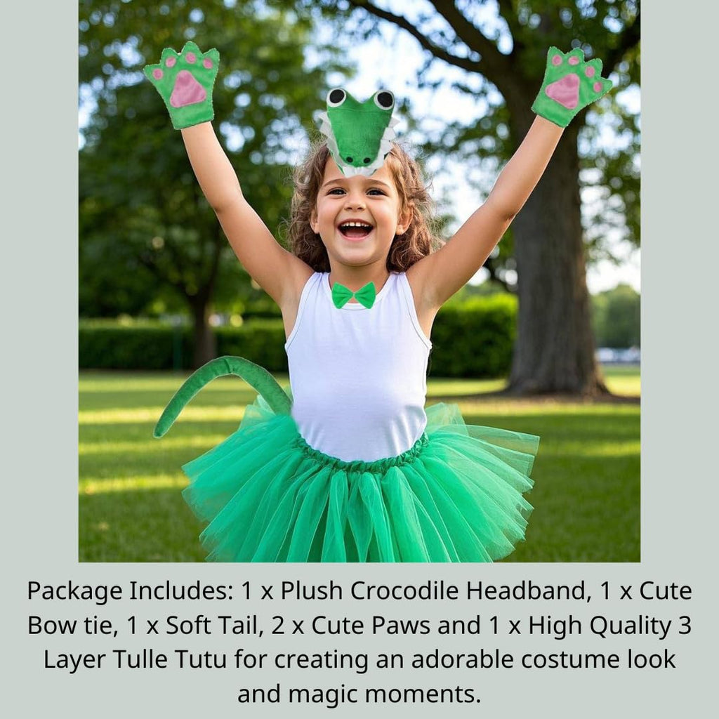 Kirei Sui Green Crocodile Tutu Costume Set for Girls – Headband, Bowtie, Tail, Paws