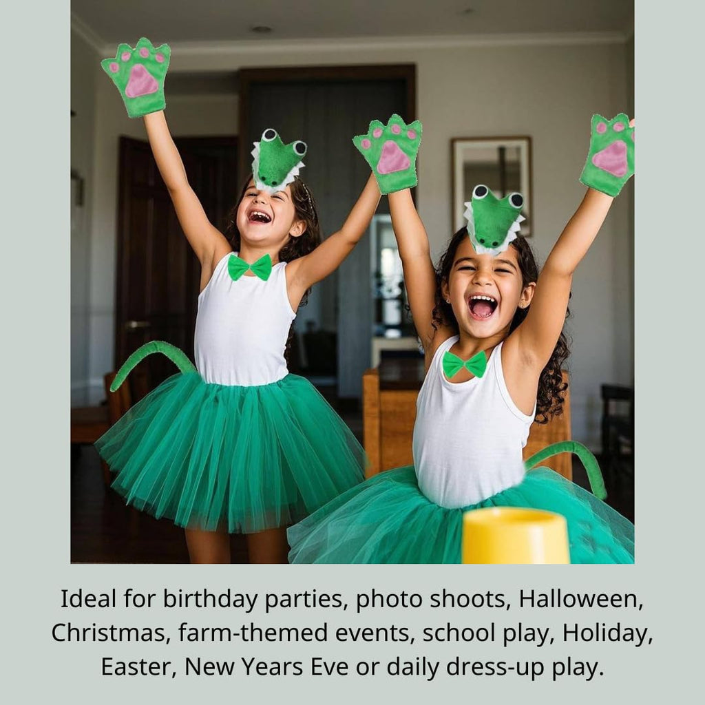 Kirei Sui Green Crocodile Tutu Costume Set for Girls – Headband, Bowtie, Tail, Paws