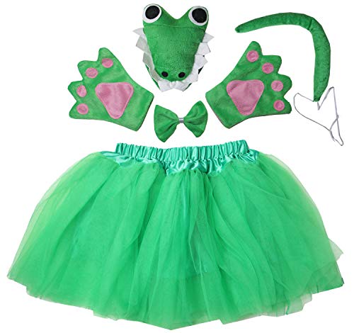 Kirei Sui Green Crocodile Tutu Costume Set for Girls – Headband, Bowtie, Tail, Paws