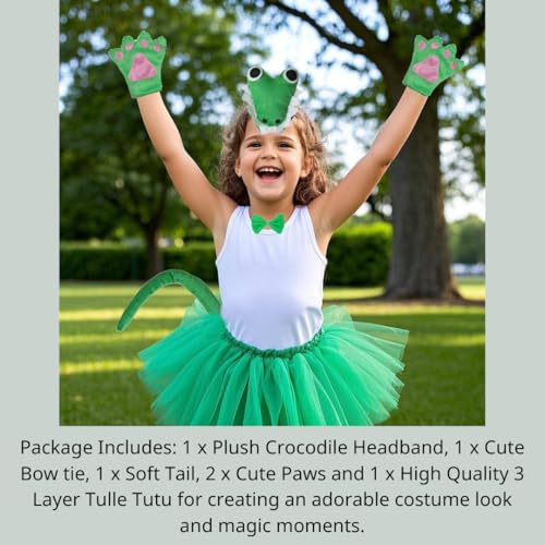 Kirei Sui Green Crocodile Tutu Costume Set for Girls – Headband, Bowtie, Tail, Paws