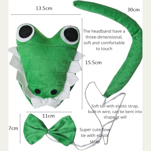 Kirei Sui Green Crocodile Tutu Costume Set for Girls – Headband, Bowtie, Tail, Paws