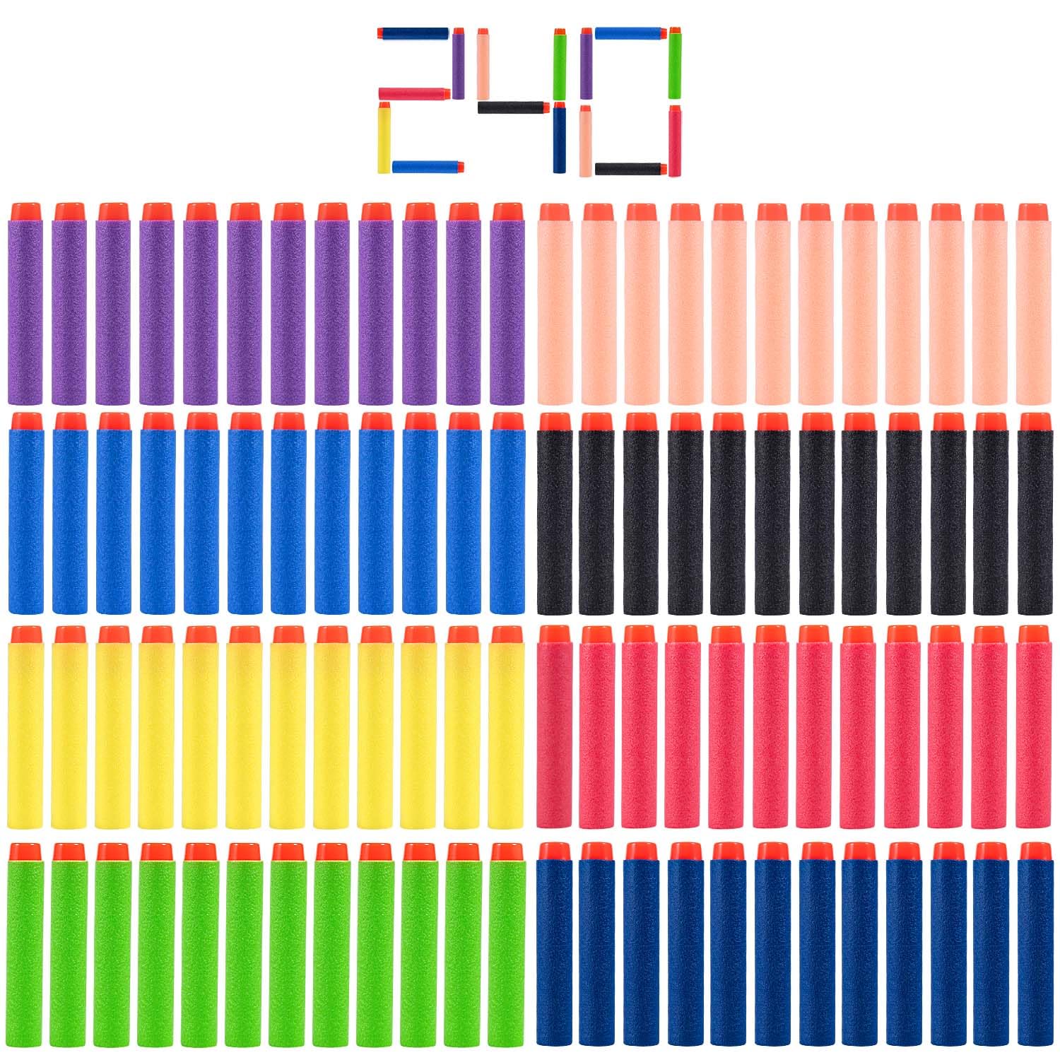 KISEER 240 Pack Colorful Foam Darts – Soft EVA Refill Ammo for Standard Blasters