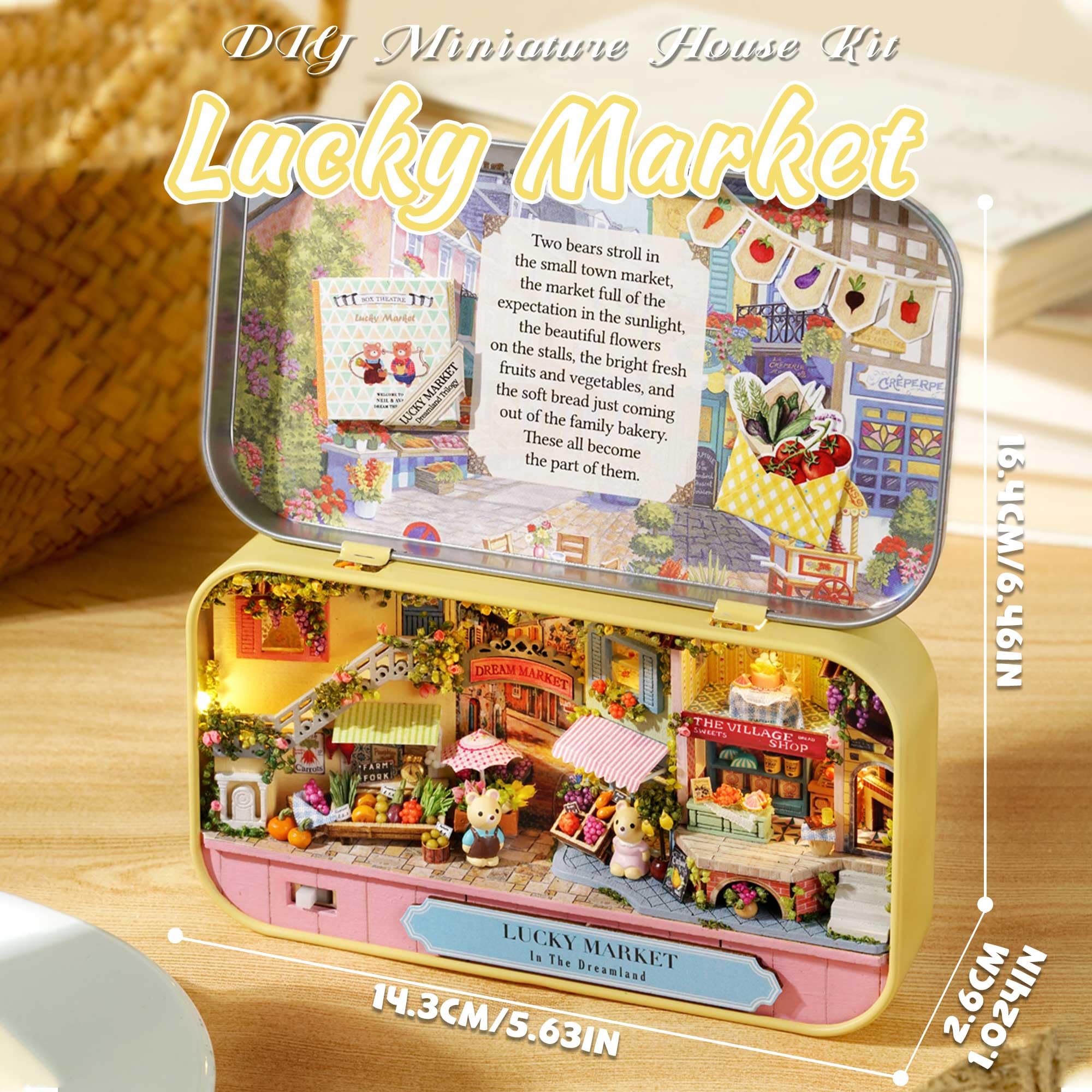 Kisoy Dollhouse Miniature Kit with Furniture – Handmade DIY Book Nook for Adults & Teens (Lucky Market)