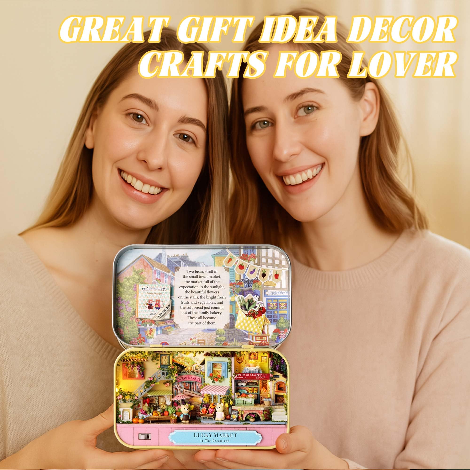 Kisoy Dollhouse Miniature Kit with Furniture – Handmade DIY Book Nook for Adults & Teens (Lucky Market)