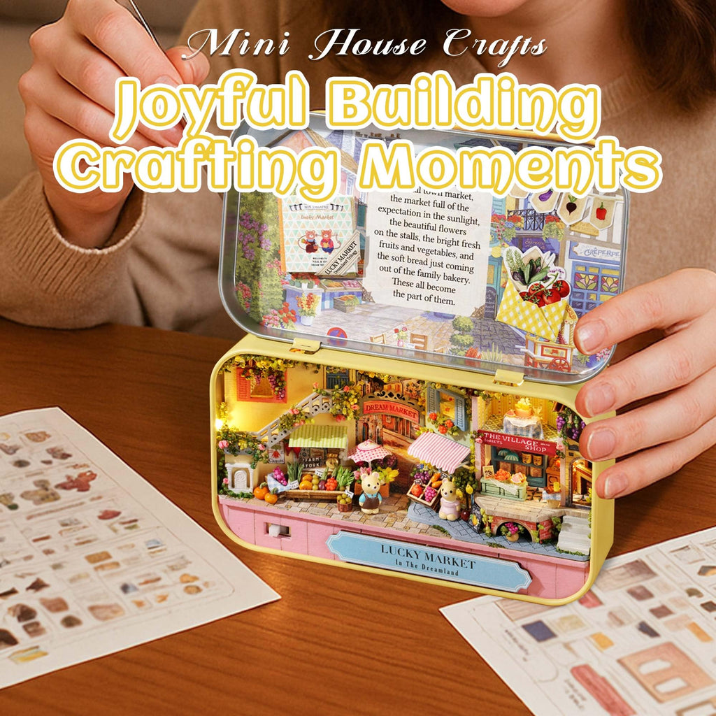 Kisoy Dollhouse Miniature Kit with Furniture – Handmade DIY Book Nook for Adults & Teens (Lucky Market)