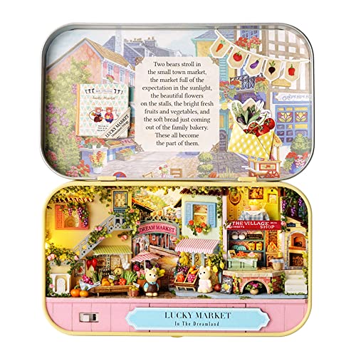 Kisoy Dollhouse Miniature Kit with Furniture – Handmade DIY Book Nook for Adults & Teens (Lucky Market)