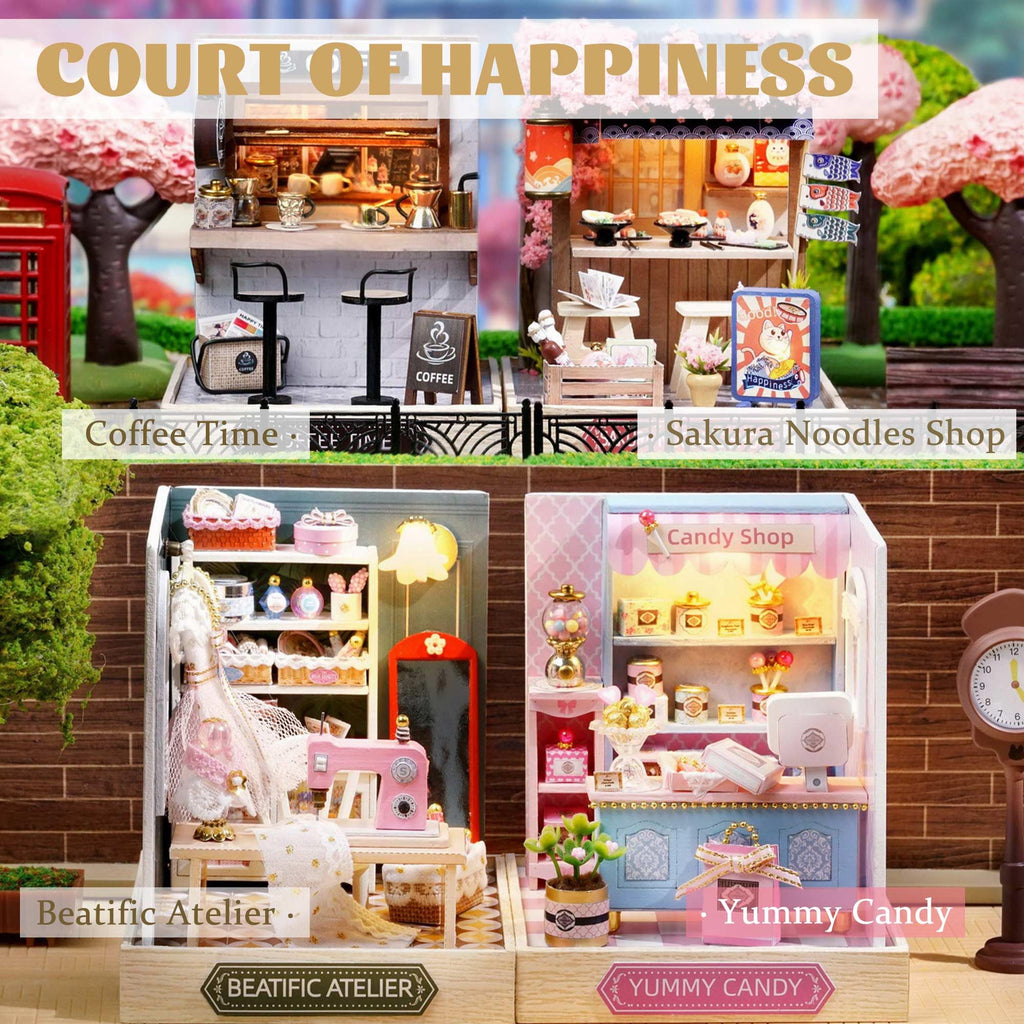 Kisoy Yummy Candy Dollhouse Miniature Kit – DIY Wooden Book Nook with LED Lights & Dust Cover