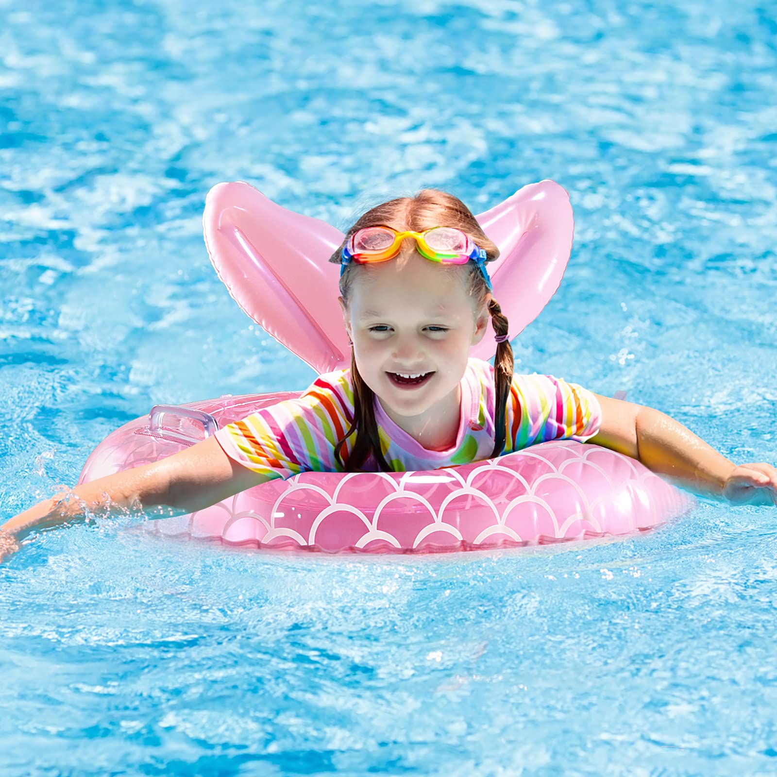 KISSHAKE Pink Mermaid Baby Float: Toddler Swim Trainer with Padded Seat & Handles for Ages 6-36 Months