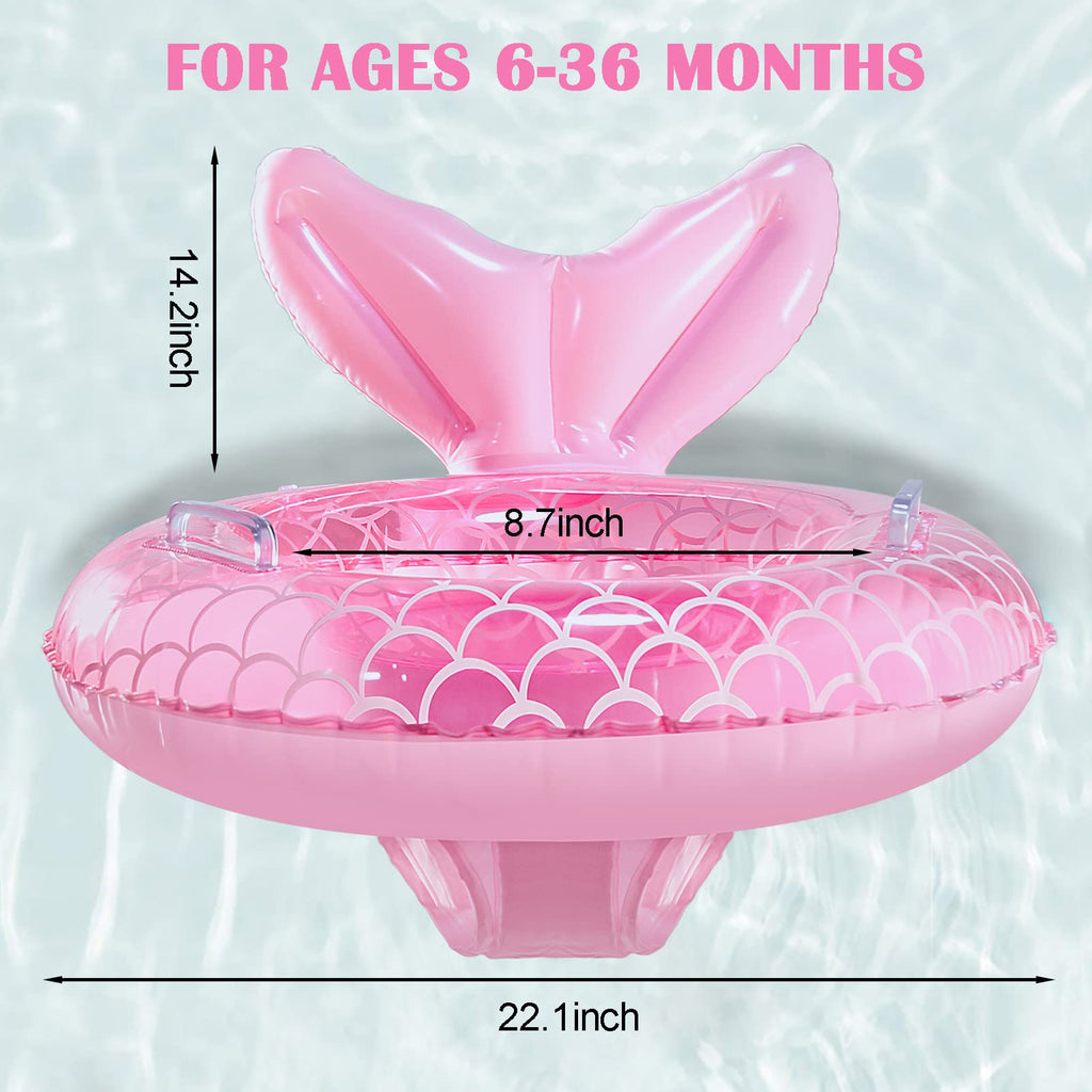 KISSHAKE Pink Mermaid Baby Float: Toddler Swim Trainer with Padded Seat & Handles for Ages 6-36 Months