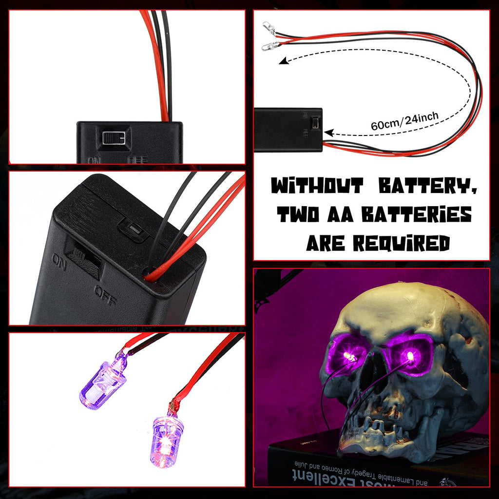Kittmip 12-Pack Halloween LED Glowing Eyes for Masks - 6 Colors, 24-Inch Wires, Battery Operated